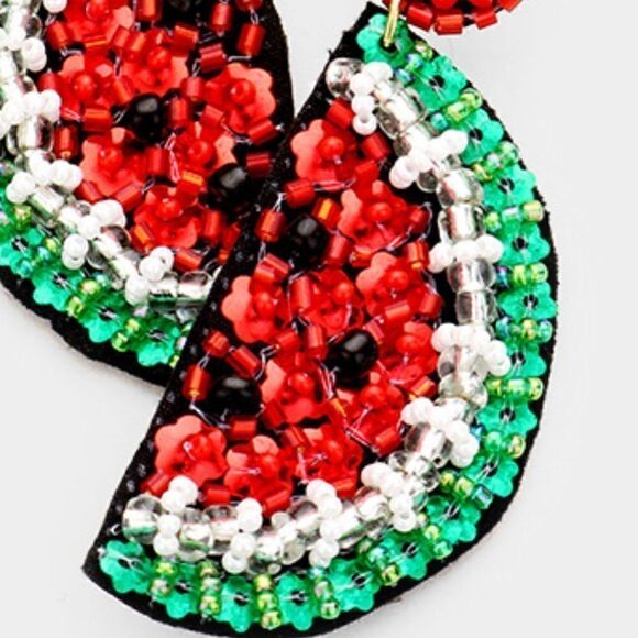 Watermelon Seed Bead Earrings  - Picture 2 of 3